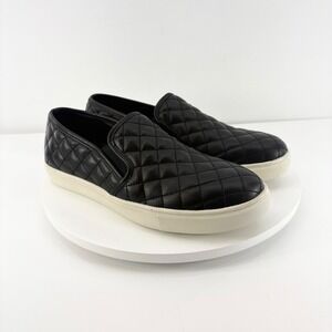 Steve Madden Ecentrco Quilted Black Faux Leather Slip On Sneakers Women Size 9.5